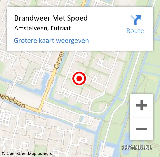 Locatie op kaart van de 112 melding: Brandweer Met Spoed Naar Amstelveen, Eufraat op 18 februari 2022 18:44