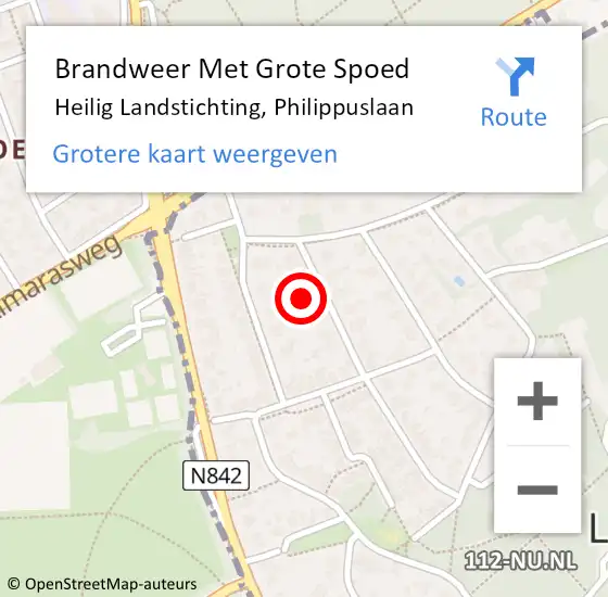 Locatie op kaart van de 112 melding: Brandweer Met Grote Spoed Naar Heilig Landstichting, Philippuslaan op 18 februari 2022 18:44