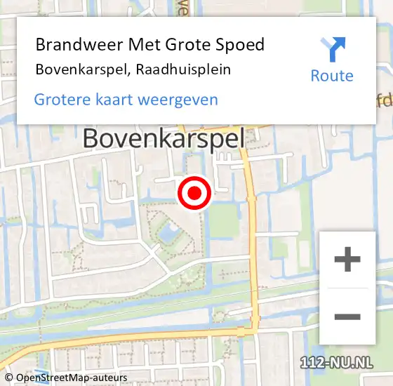 Locatie op kaart van de 112 melding: Brandweer Met Grote Spoed Naar Bovenkarspel, Raadhuisplein op 18 februari 2022 18:45