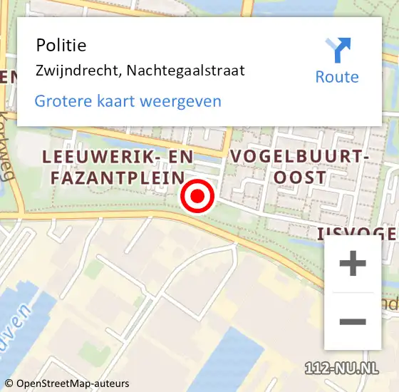 Locatie op kaart van de 112 melding: Politie Zwijndrecht, Nachtegaalstraat op 18 februari 2022 18:47