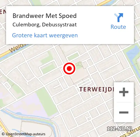 Locatie op kaart van de 112 melding: Brandweer Met Spoed Naar Culemborg, Debussystraat op 18 februari 2022 18:47