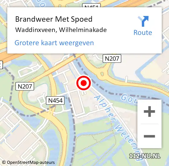 Locatie op kaart van de 112 melding: Brandweer Met Spoed Naar Waddinxveen, Wilhelminakade op 18 februari 2022 18:49