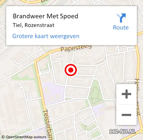 Locatie op kaart van de 112 melding: Brandweer Met Spoed Naar Tiel, Rozenstraat op 18 februari 2022 18:49