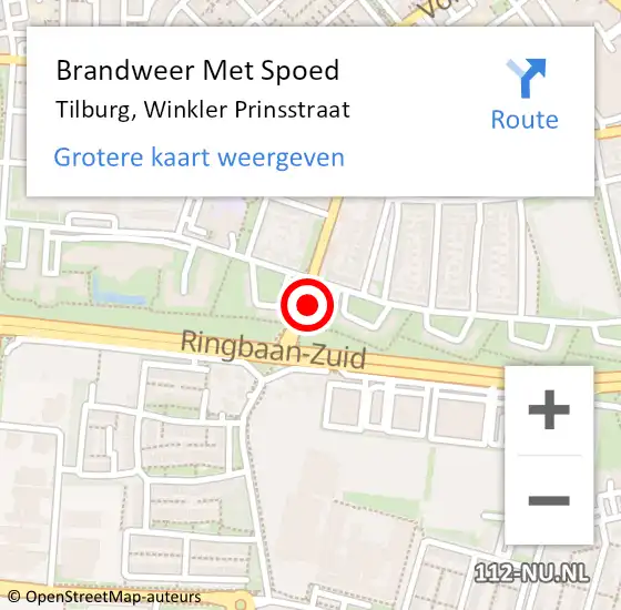 Locatie op kaart van de 112 melding: Brandweer Met Spoed Naar Tilburg, Winkler Prinsstraat op 18 februari 2022 18:51