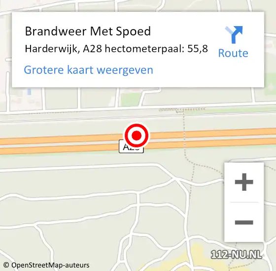 Locatie op kaart van de 112 melding: Brandweer Met Spoed Naar Harderwijk, A28 hectometerpaal: 55,8 op 18 februari 2022 18:52
