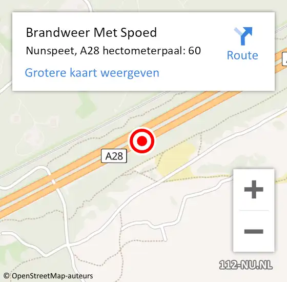 Locatie op kaart van de 112 melding: Brandweer Met Spoed Naar Nunspeet, A28 hectometerpaal: 60 op 18 februari 2022 18:54