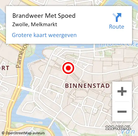 Locatie op kaart van de 112 melding: Brandweer Met Spoed Naar Zwolle, Melkmarkt op 18 februari 2022 18:54