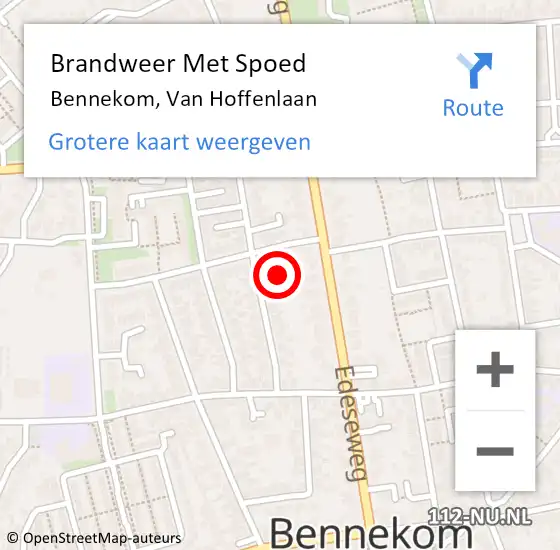 Locatie op kaart van de 112 melding: Brandweer Met Spoed Naar Bennekom, Van Hoffenlaan op 18 februari 2022 18:56