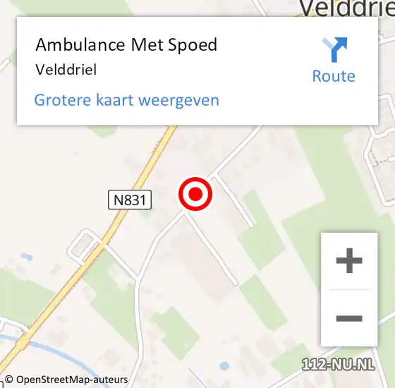 Locatie op kaart van de 112 melding: Ambulance Met Spoed Naar Velddriel op 18 februari 2022 18:59