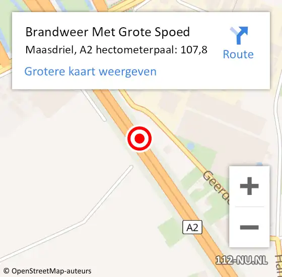 Locatie op kaart van de 112 melding: Brandweer Met Grote Spoed Naar Maasdriel, A2 hectometerpaal: 107,8 op 18 februari 2022 19:00