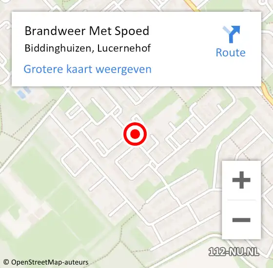 Locatie op kaart van de 112 melding: Brandweer Met Spoed Naar Biddinghuizen, Lucernehof op 18 februari 2022 19:01