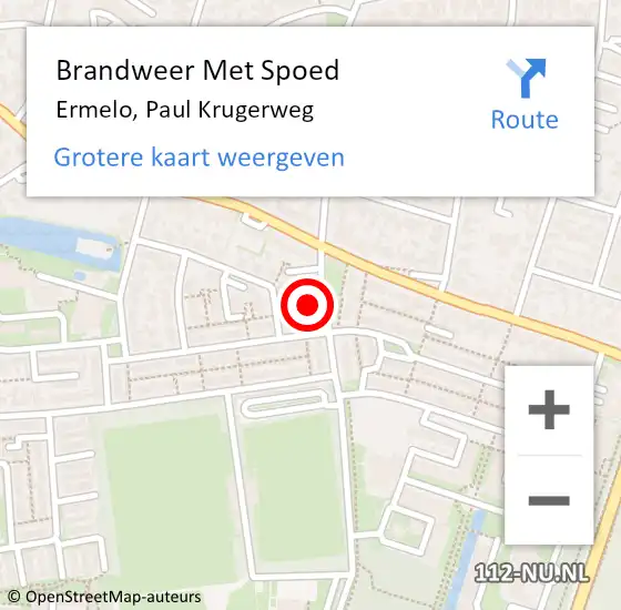 Locatie op kaart van de 112 melding: Brandweer Met Spoed Naar Ermelo, Paul Krugerweg op 18 februari 2022 19:01