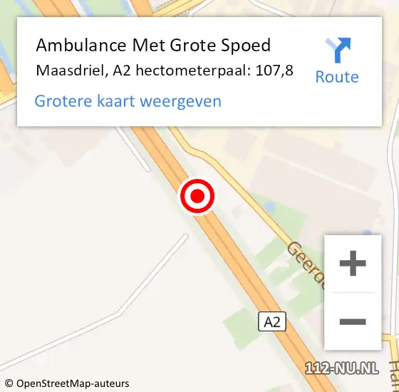 Locatie op kaart van de 112 melding: Ambulance Met Grote Spoed Naar Maasdriel, A2 hectometerpaal: 107,8 op 18 februari 2022 19:02