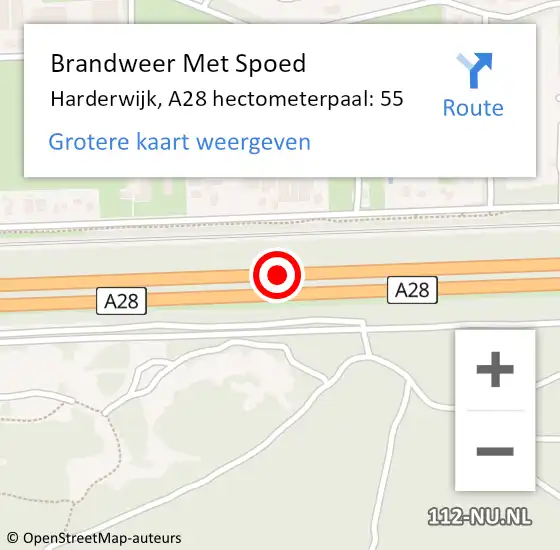 Locatie op kaart van de 112 melding: Brandweer Met Spoed Naar Harderwijk, A28 hectometerpaal: 55 op 18 februari 2022 19:03