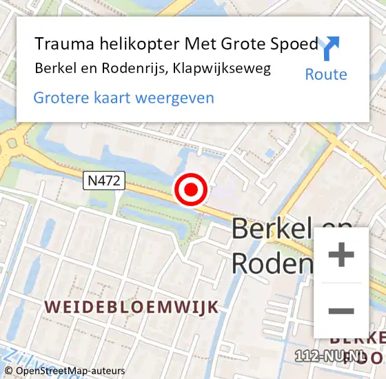 Locatie op kaart van de 112 melding: Trauma helikopter Met Grote Spoed Naar Berkel en Rodenrijs, Klapwijkseweg op 18 februari 2022 19:08