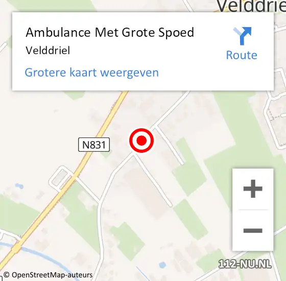 Locatie op kaart van de 112 melding: Ambulance Met Grote Spoed Naar Velddriel op 18 februari 2022 19:09