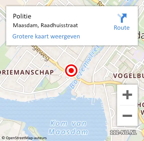 Locatie op kaart van de 112 melding: Politie Maasdam, Raadhuisstraat op 18 februari 2022 19:10