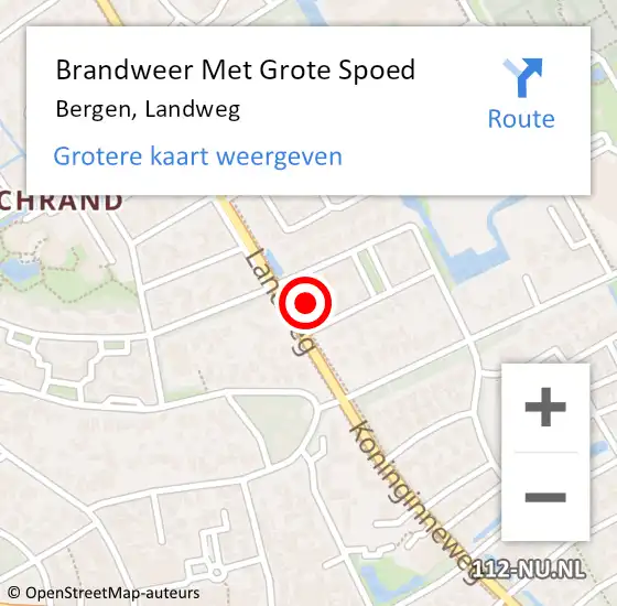 Locatie op kaart van de 112 melding: Brandweer Met Grote Spoed Naar Bergen, Landweg op 18 februari 2022 19:13