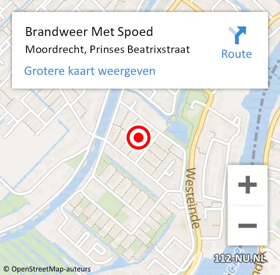 Locatie op kaart van de 112 melding: Brandweer Met Spoed Naar Moordrecht, Prinses Beatrixstraat op 18 februari 2022 19:15