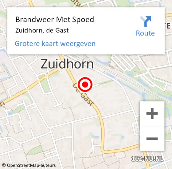 Locatie op kaart van de 112 melding: Brandweer Met Spoed Naar Zuidhorn, de Gast op 18 februari 2022 19:19