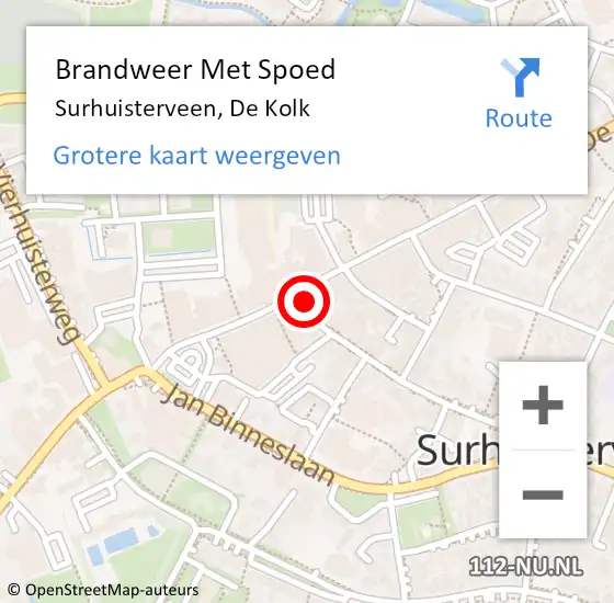 Locatie op kaart van de 112 melding: Brandweer Met Spoed Naar Surhuisterveen, De Kolk op 18 februari 2022 19:19