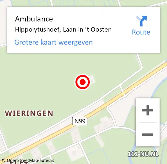 Locatie op kaart van de 112 melding: Ambulance Hippolytushoef, Laan in 't Oosten op 18 februari 2022 19:22