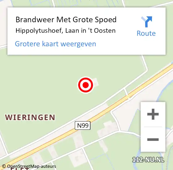 Locatie op kaart van de 112 melding: Brandweer Met Grote Spoed Naar Hippolytushoef, Laan in 't Oosten op 18 februari 2022 19:22