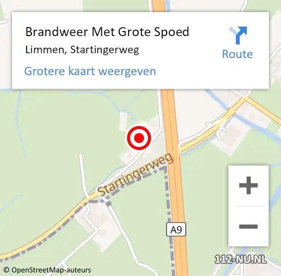 Locatie op kaart van de 112 melding: Brandweer Met Grote Spoed Naar Limmen, Startingerweg op 18 februari 2022 19:25