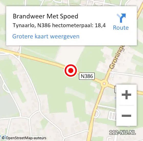 Locatie op kaart van de 112 melding: Brandweer Met Spoed Naar Tynaarlo, N386 hectometerpaal: 18,4 op 18 februari 2022 19:27