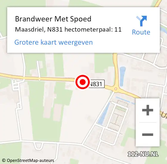 Locatie op kaart van de 112 melding: Brandweer Met Spoed Naar Maasdriel, N831 hectometerpaal: 11 op 18 februari 2022 19:27