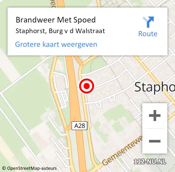 Locatie op kaart van de 112 melding: Brandweer Met Spoed Naar Staphorst, Burg v d Walstraat op 18 februari 2022 19:29