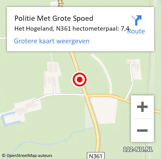 Locatie op kaart van de 112 melding: Politie Met Grote Spoed Naar Het Hogeland, N361 hectometerpaal: 7,4 op 18 februari 2022 19:29