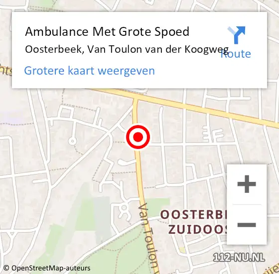 Locatie op kaart van de 112 melding: Ambulance Met Grote Spoed Naar Oosterbeek, Van Toulon van der Koogweg op 18 februari 2022 19:30