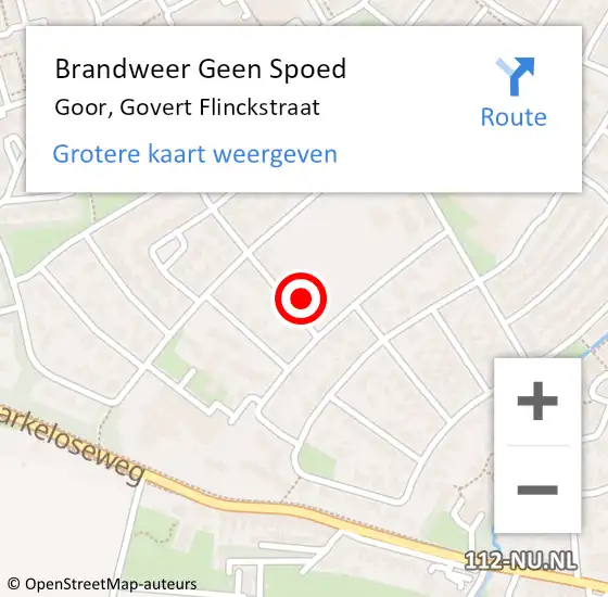 Locatie op kaart van de 112 melding: Brandweer Geen Spoed Naar Goor, Govert Flinckstraat op 18 februari 2022 19:34