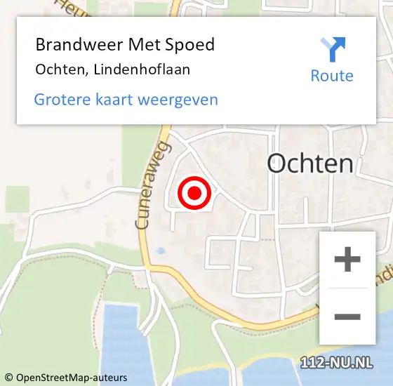 Locatie op kaart van de 112 melding: Brandweer Met Spoed Naar Ochten, Lindenhoflaan op 18 februari 2022 19:34