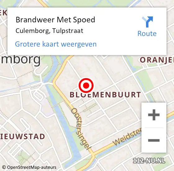 Locatie op kaart van de 112 melding: Brandweer Met Spoed Naar Culemborg, Tulpstraat op 18 februari 2022 19:35