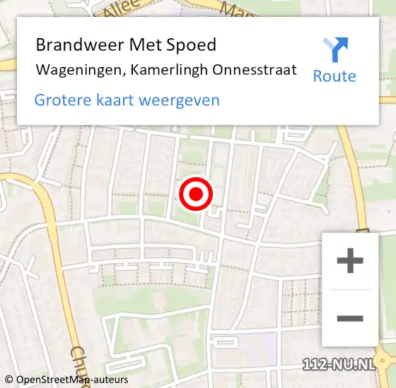 Locatie op kaart van de 112 melding: Brandweer Met Spoed Naar Wageningen, Kamerlingh Onnesstraat op 18 februari 2022 19:36