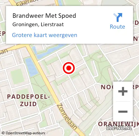 Locatie op kaart van de 112 melding: Brandweer Met Spoed Naar Groningen, Lierstraat op 18 februari 2022 19:43