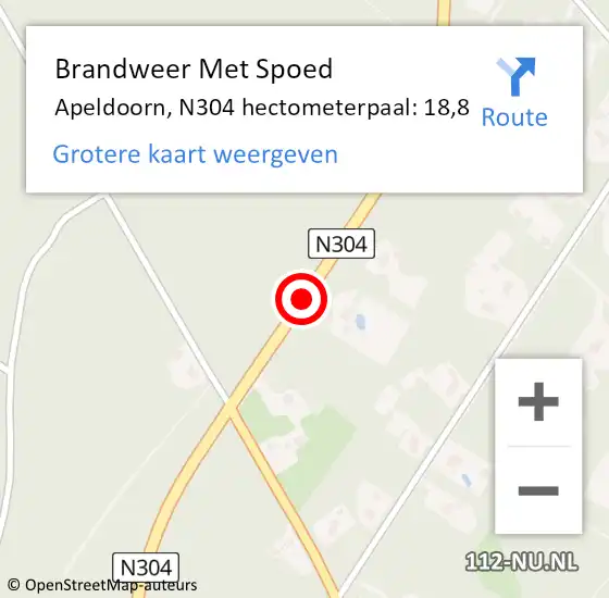 Locatie op kaart van de 112 melding: Brandweer Met Spoed Naar Apeldoorn, N304 hectometerpaal: 18,8 op 18 februari 2022 19:45