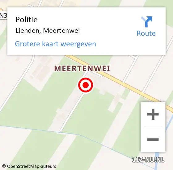 Locatie op kaart van de 112 melding: Politie Lienden, Meertenwei op 18 februari 2022 19:46