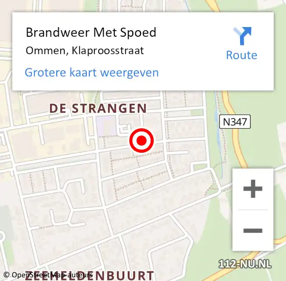 Locatie op kaart van de 112 melding: Brandweer Met Spoed Naar Ommen, Klaproosstraat op 18 februari 2022 19:47