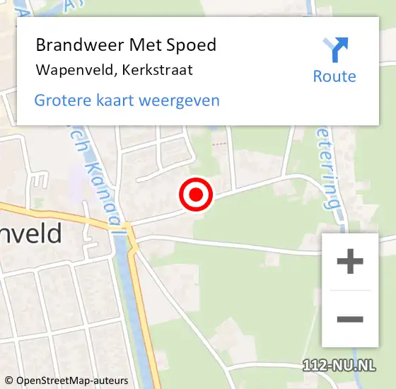 Locatie op kaart van de 112 melding: Brandweer Met Spoed Naar Wapenveld, Kerkstraat op 18 februari 2022 19:49