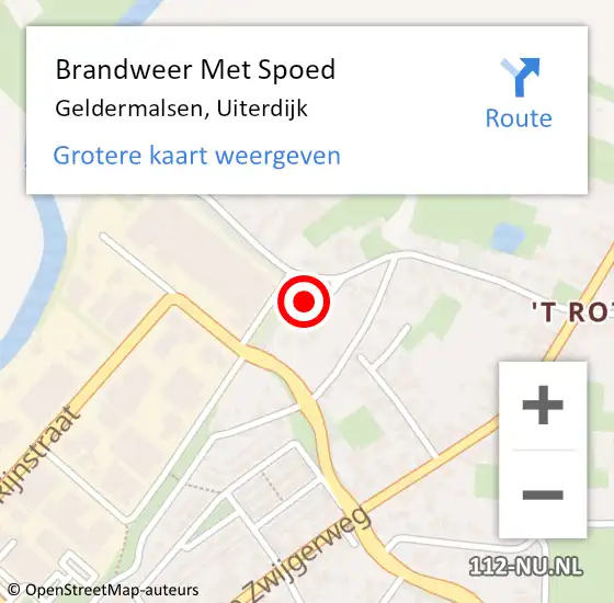 Locatie op kaart van de 112 melding: Brandweer Met Spoed Naar Geldermalsen, Uiterdijk op 18 februari 2022 19:56