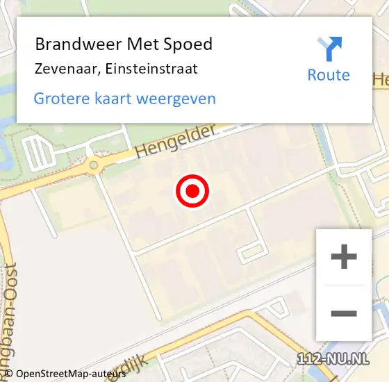 Locatie op kaart van de 112 melding: Brandweer Met Spoed Naar Zevenaar, Einsteinstraat op 18 februari 2022 19:58