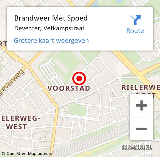 Locatie op kaart van de 112 melding: Brandweer Met Spoed Naar Deventer, Vetkampstraat op 18 februari 2022 20:00