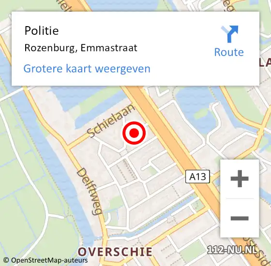 Locatie op kaart van de 112 melding: Politie Rozenburg, Emmastraat op 18 februari 2022 20:00