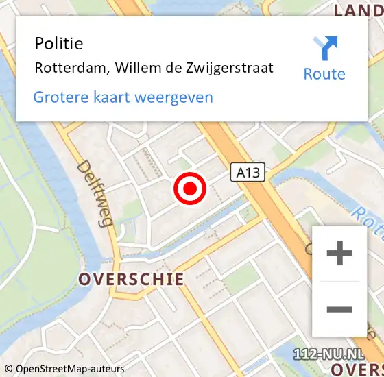 Locatie op kaart van de 112 melding: Politie Rozenburg, Willem de Zwijgerstraat op 18 februari 2022 20:01