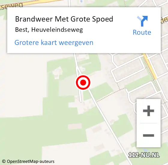 Locatie op kaart van de 112 melding: Brandweer Met Grote Spoed Naar Best, Heuveleindseweg op 18 februari 2022 20:02