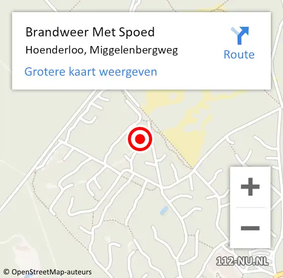Locatie op kaart van de 112 melding: Brandweer Met Spoed Naar Hoenderloo, Miggelenbergweg op 18 februari 2022 20:02