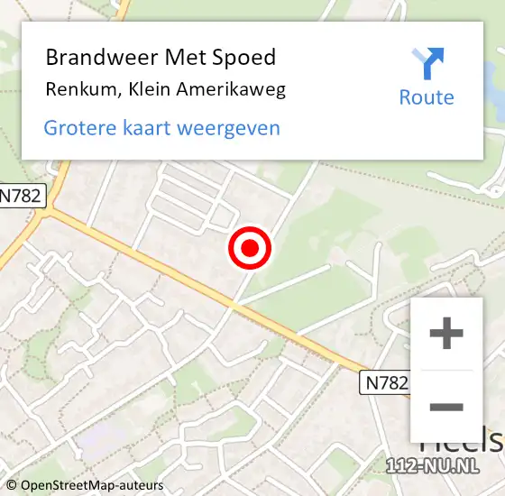 Locatie op kaart van de 112 melding: Brandweer Met Spoed Naar Renkum, Klein Amerikaweg op 18 februari 2022 20:03